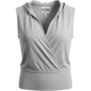 Victoria Sport Womens Gray Surplice Wrap Sleeveless Hoodie Gym Top Size M